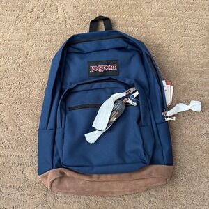 Jansport Right Pack Backpack Navy Blue Suede Bottom Laptop Sleeve